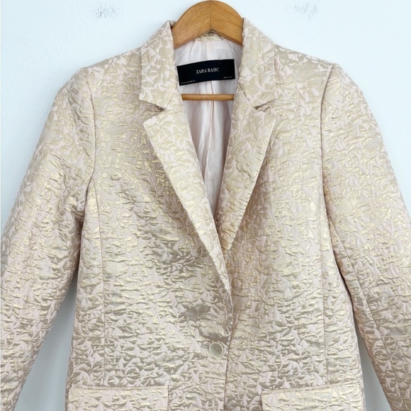Zara Basic Metallic Rose Jacquard Blazer Jacket Size XS - Picture 4 of 14